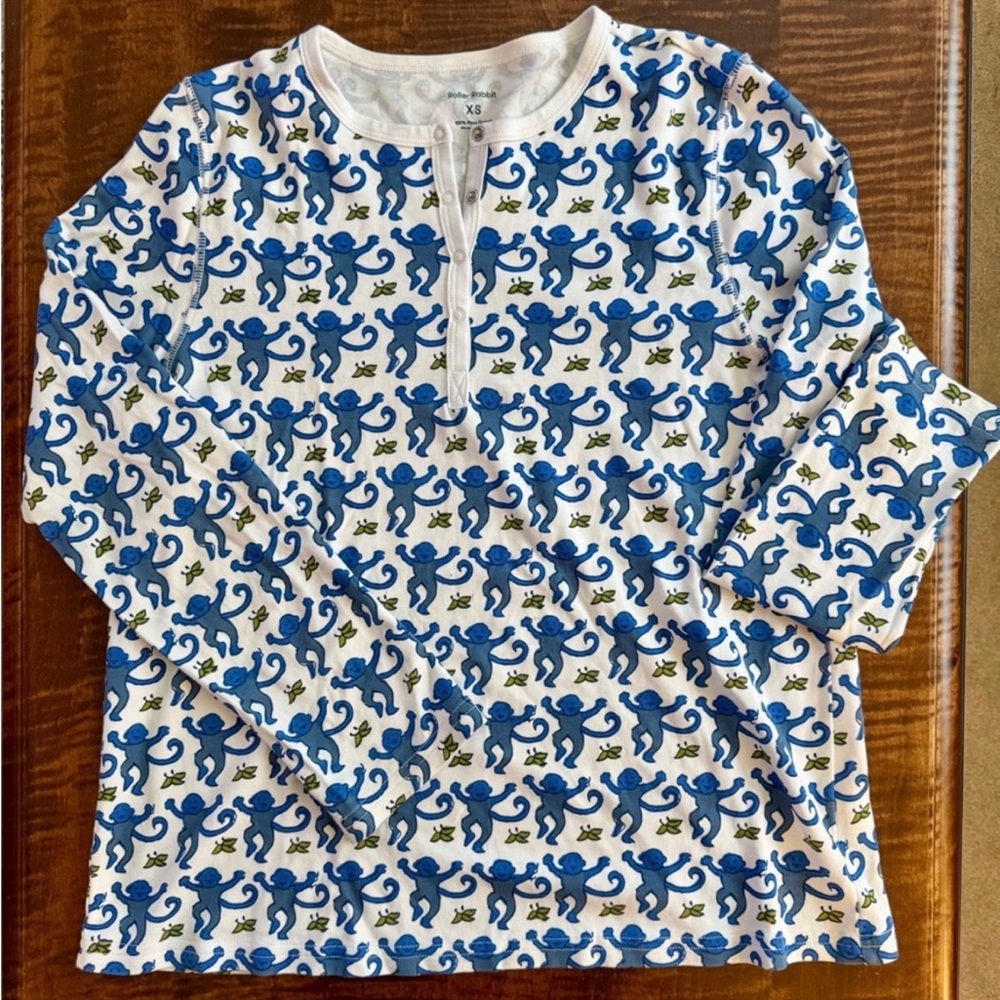 Roller Rabbit Blue Monkey Print PJ top